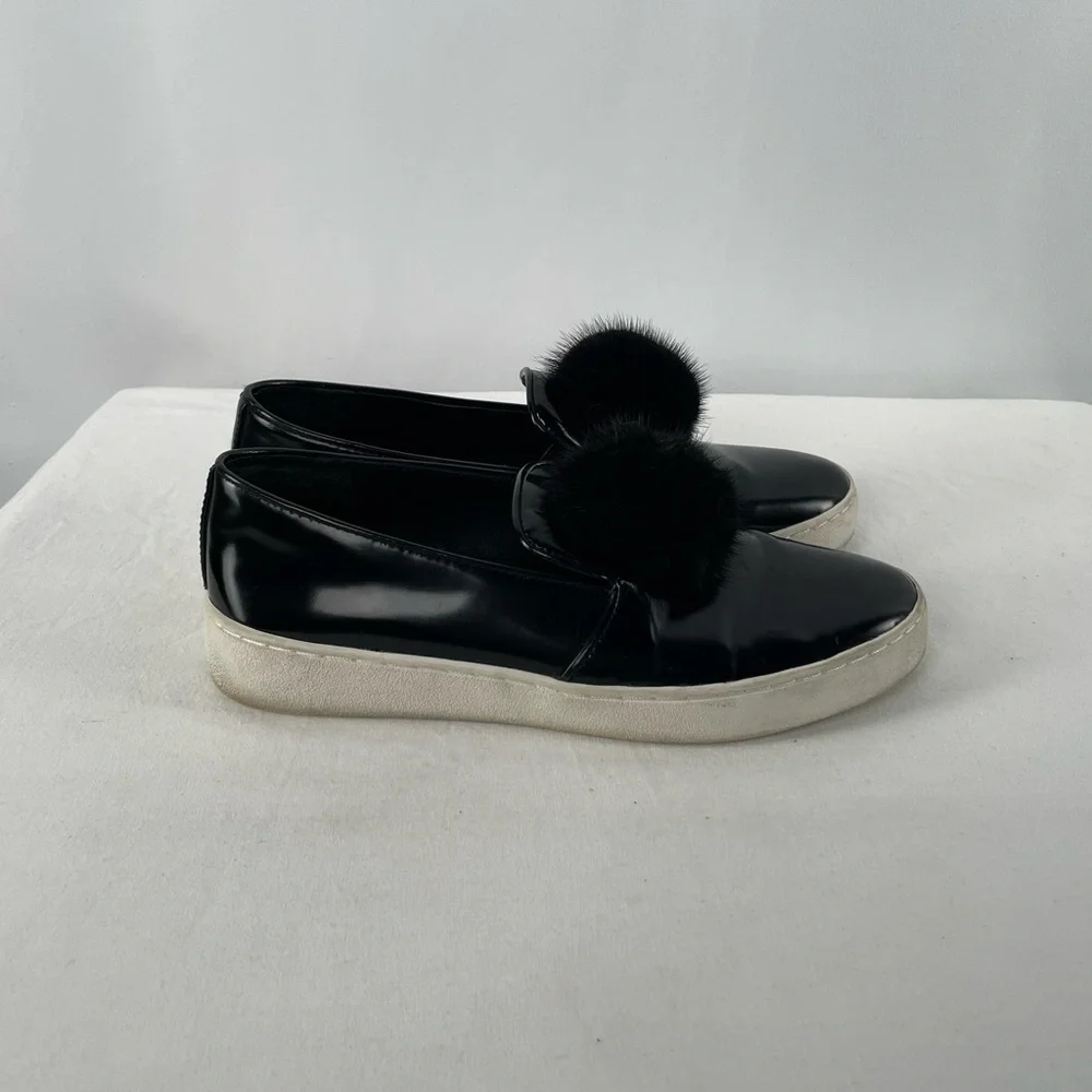 Michael Kors Collection‎ Eddy Patent Leather Pom Pom Sneaker in Black Size 5.5